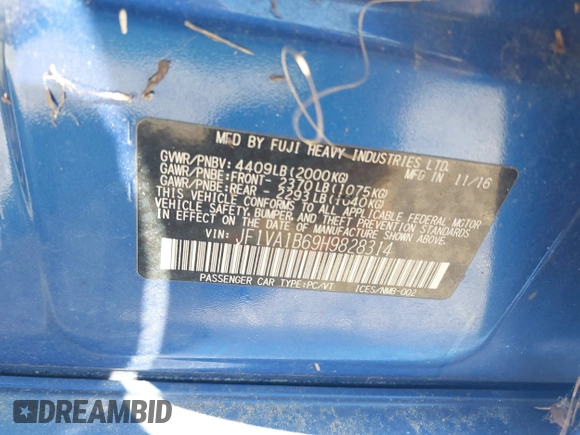 2017 Subaru WRX z VIN JF1VA1B69H9828314, wystawiony jako IAAI lot #41963855 z przebiegiem 77 798 mil mil oraz . Historia ofert i sprzedaży dostępna na DreamBid. Obrazek 9.