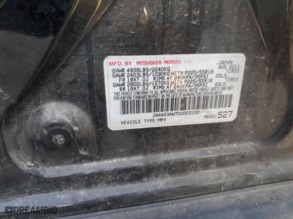 2012 Mitsubishi Outlander SE with VIN JA4AS3AW7CU003102, listed as a Copart auction lot 78539214 with 192,477 mi miles and Salvage Title. Bid and sale history available at carsss.com. Image 13.