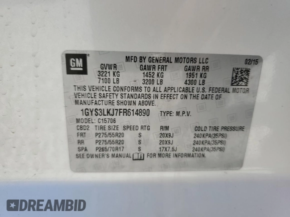 2015 Cadillac Escalade z VIN 1GYS3LKJ7FR614890, wystawiony jako Copart lot #49716794 z przebiegiem Nie podano mil oraz Nie do naprawy • Non repairable. Historia ofert i sprzedaży dostępna na DreamBid. Obrazek 14.