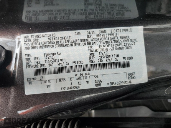 2015 Ford Focus SE with VIN 1FADP3F26FL279927, listed as a Copart auction lot 62551665 with 25,442 mi miles and Clean title. Bid and sale history available at DreamBid. Image 12.