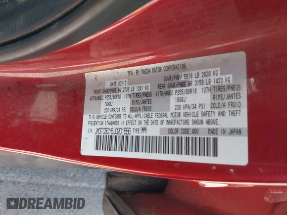 2018 Mazda CX-9 Touring with VIN JM3TCBCY6J0201556, listed as a IAAI auction lot 42285456 with 144,841 mi miles and . Bid and sale history available at DreamBid. Image 9.