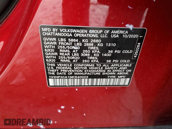 2021 Volkswagen Atlas SE z VIN 1V2HP2CA1MC540023, wystawiony jako Copart lot #45391835 z przebiegiem 63 372 mil mil oraz Szkoda całkowita • Salvage title. Historia ofert i sprzedaży dostępna na DreamBid. Obrazek 12.