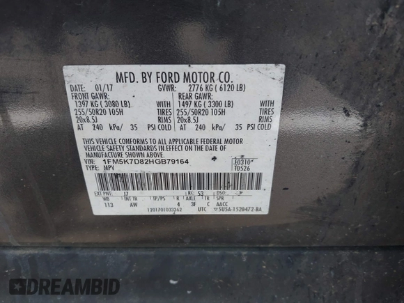 2017 Ford Explorer XLT с VIN 1FM5K7D82HGB79164, выставлен на аукционе IAAI как лот 42482756 с пробегом Не указан миль и . История ставок и продаж доступна на DreamBid. Изображение 9.
