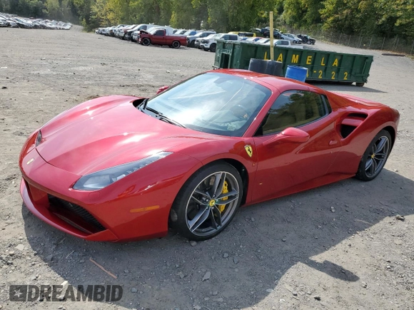 2019 Ferrari 488 z VIN ZFF80AMA4K0238692, wystawiony jako Copart lot #72172804 z przebiegiem Nie podano mil oraz Szkoda całkowita • Salvage title. Historia ofert i sprzedaży dostępna na DreamBid. Obrazek 1.