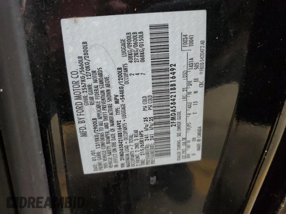 2001 Ford Windstar LTD z VIN 2FMDA58421BB16492, wystawiony jako Copart lot #86104844 z przebiegiem Nie podano mil oraz Szkoda całkowita • Salvage title. Historia ofert i sprzedaży dostępna na DreamBid. Obrazek 14.