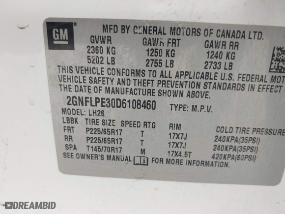2013 Chevrolet Equinox LT with VIN 2GNFLPE30D6108460, listed as a IAAI auction lot 41842688 with 192,322 mi miles. Bid and sale history available at carsss.com. Image 9.