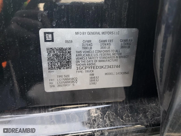 2019 Chevrolet Silverado 1500 LT Trail Boss with VIN 1GCPYFED1KZ343744, listed as a Copart auction lot 48752285 with 68,620 mi miles and Clean Title. Bid and sale history available at carsss.com. Image 12.