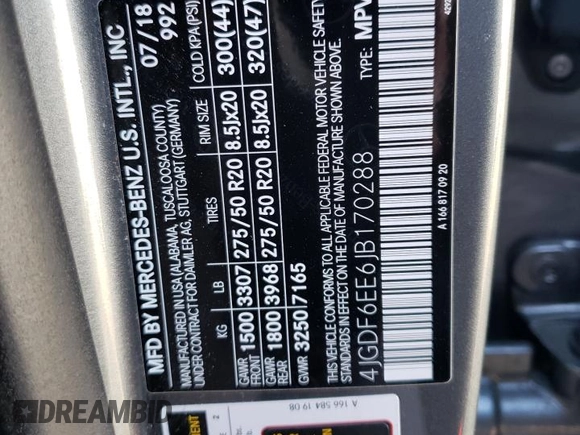 2018 Mercedes-Benz GLS with VIN 4JGDF6EE6JB170288, listed as a Copart auction lot 76016703 with 66,005 mi miles. Bid and sale history available at carsss.com. Image 12.