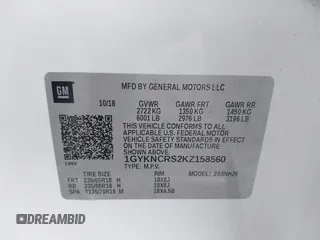 2019 Cadillac XT5 Luxury FWD with VIN 1GYKNCRS2KZ158560, listed as a IAAI auction lot 42067397 with 48,816 mi miles and . Bid and sale history available at DreamBid. Image 9.