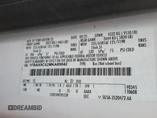 2021 Ford Transit Passenger XL with VIN 1FBAX9C82MKA89042, listed as a Copart auction lot 74293364 with 5,481 mi miles and Salvage Title. Bid and sale history available at DreamBid. Image 13.