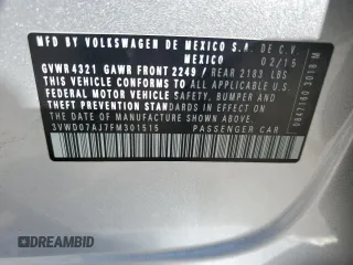 2015 Volkswagen Jetta Sedan 1.8T SE with VIN 3VWD07AJ7FM301515, listed as a Copart auction lot 42829825 with 91,342 mi miles and Salvage Title. Bid and sale history available at carsss.com. Image 12.
