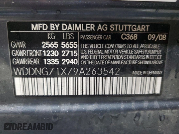 2009 Mercedes-Benz S 550 with VIN WDDNG71X79A263542, listed as a Copart auction lot 55873755 with 155,646 mi miles and Clean Title. Bid and sale history available at DreamBid. Image 13.