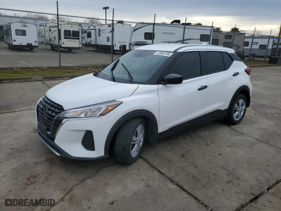 2021 Nissan Kicks S with VIN 3N1CP5BV2ML544980, listed as a Copart auction lot 43653195 with 14,841 mi miles and Salvage Title. Bid and sale history available at carsss.com. Image 1.
