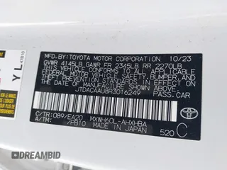 2024 Toyota Prius LE with VIN JTDACAAU8R3016249, listed as a IAAI auction lot 42147587 with 17,260 mi miles. Bid and sale history available at carsss.com. Image 9.