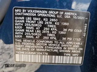 2021 Volkswagen Atlas SE with VIN 1V2HE2CAXMC204778, listed as a Copart auction lot 74906404 with 53,597 mi miles and Salvage title. Bid and sale history available at DreamBid. Image 13.