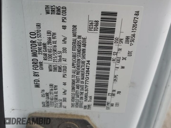 2016 Ford Transit Connect XLT с VIN NM0LS7F77G1284734, выставлен на аукционе Copart как лот 56360115 с пробегом 101 057 миль миль и Чистый • Clean title. История ставок и продаж доступна на DreamBid. Изображение 13.
