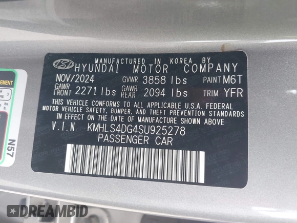 2025 Hyundai Elantra SEL Convenience z VIN KMHLS4DG4SU925278, wystawiony jako IAAI lot #42520321 z przebiegiem 13 936 mil mil oraz . Historia ofert i sprzedaży dostępna na DreamBid. Obrazek 9.