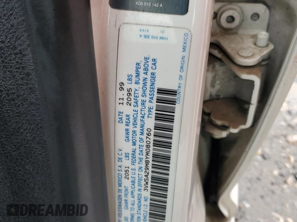 2000 Volkswagen Jetta GLS with VIN 3VWSA29M8YM080760, listed as a Copart auction lot 48217405 with Not provided miles and Salvage title. Bid and sale history available at DreamBid. Image 14.