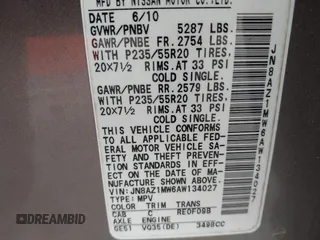 2010 Nissan Murano SL with VIN JN8AZ1MW6AW134027, listed as a IAAI auction lot 42136638 with 111,254 mi miles. Bid and sale history available at carsss.com. Image 9.