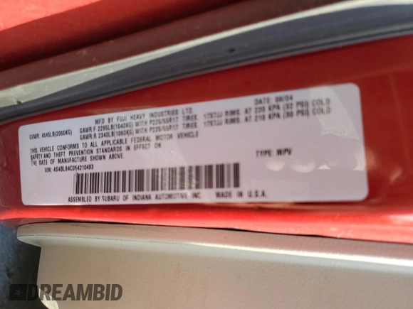 2005 Subaru Legacy Outback with VIN 4S4BL84C054210483, listed as a Copart auction lot 55273045 with 90,484 mi miles and Salvage title. Bid and sale history available at DreamBid. Image 12.