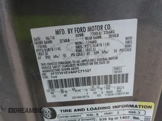2010 Ford F-150 XL with VIN 1FTFW1EV4AFC71127, listed as a IAAI auction lot 42010892 with 196,586 mi miles and . Bid and sale history available at carsss.com. Image 9.