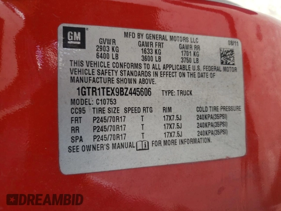 2011 GMC Sierra 1500 Work Truck z VIN 1GTR1TEX9BZ445606, wystawiony jako Copart lot #81632214 z przebiegiem 171 562 mil mil oraz Szkoda całkowita • Salvage title. Historia ofert i sprzedaży dostępna na DreamBid. Obrazek 12.