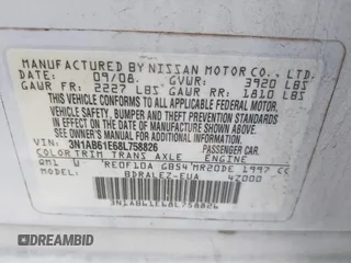 2008 Nissan Sentra S with VIN 3N1AB61E68L758826, listed as a IAAI auction lot 42033873 with 161,444 mi miles and . Bid and sale history available at DreamBid. Image 9.