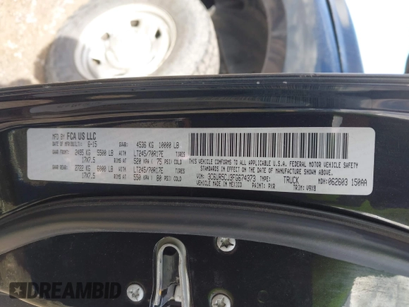 2015 Ram 2500 Tradesman with VIN 3C6UR5CJ3FG674373, listed as a IAAI auction lot 42113470 with 190,055 mi miles and . Bid and sale history available at DreamBid. Image 9.