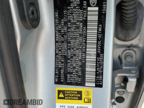 2015 Toyota Camry XLE z VIN 4T4BF1FK2FR512934, wystawiony jako Copart lot #59478725 z przebiegiem 165 935 mil mil oraz Szkoda całkowita • Salvage title. Historia ofert i sprzedaży dostępna na DreamBid. Obrazek 12.