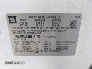 2017 GMC Acadia SLE with VIN 1GKKNSLS2HZ141733, listed as a IAAI auction lot 41762732 with 219,598 mi miles. Bid and sale history available at carsss.com. Image 9.