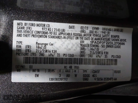 2013 Ford Focus SE with VIN 1FADP3F22DL270686, listed as a IAAI auction lot 40560064 with 84,681 mi miles and . Bid and sale history available at DreamBid. Image 9.