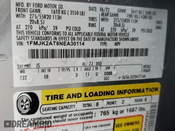 2022 Ford Expedition Max Limited z VIN 1FMJK2AT8NEA30114, wystawiony jako Copart lot #80862594 z przebiegiem 53 114 mil mil oraz Szkoda całkowita • Salvage title. Historia ofert i sprzedaży dostępna na DreamBid. Obrazek 13.
