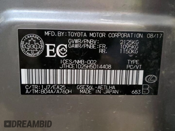 2017 Lexus IS 350 with VIN JTHCE1D25H5014408, listed as a Copart auction lot 88109545 with 63,699 mi miles and Salvage title. Bid and sale history available at DreamBid. Image 13.