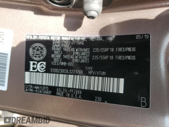 2020 Toyota Sienna XLE z VIN 5TDDZ3DC0LS231768, wystawiony jako Copart lot #54938104 z przebiegiem 47 345 mil mil oraz Szkoda całkowita • Salvage title. Historia ofert i sprzedaży dostępna na DreamBid. Obrazek 14.