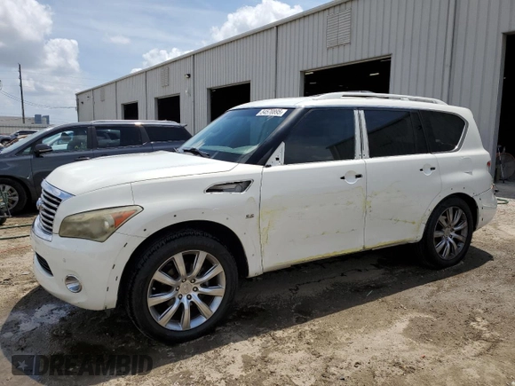 2014 Infiniti QX80 with VIN JN8AZ2NF4E9555558, listed as a Copart auction lot 54570895 with 123,433 mi miles and Salvage title. Bid and sale history available at DreamBid. Image 1.