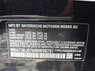 2021 BMW 5 Series 540i xDrive with VIN WBA73BJ07MWW98297, listed as a IAAI auction lot 41476777 with 47,693 mi miles and . Bid and sale history available at DreamBid. Image 9.