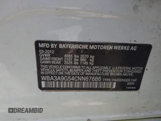 2012 BMW 3 Series 335i z VIN WBA3A9G54CNN67686, wystawiony jako IAAI lot #42106853 z przebiegiem 141 368 mil mil oraz . Historia ofert i sprzedaży dostępna na DreamBid. Obrazek 9.
