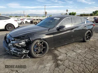 2019 Infiniti Q50 3.0t LUXE with VIN JN1EV7AR5KM592586, listed as a Copart auction lot 77273624 with 57,032 mi miles and Salvage Title. Bid and sale history available at carsss.com. Image 1.