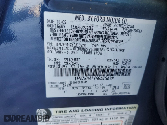 2006 Ford Freestyle SE z VIN 1FMZK041X6GA13628, wystawiony jako Copart lot #42956805 z przebiegiem 145 055 mil mil oraz Czysty tytuł • Clean title. Historia ofert i sprzedaży dostępna na DreamBid. Obrazek 13.