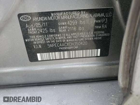 2012 Hyundai Sonata Limited with VIN 5NPEC4ACXCH350420, listed as a Copart auction lot 51709535 with 268,809 mi miles and Salvage Title. Bid and sale history available at carsss.com. Image 15.