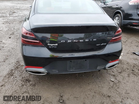 2023 Genesis G70 3.3T with VIN KMTG54TEXPU110976, listed as a Copart auction lot 71400134 with 22,958 mi miles and Salvage Title. Bid and sale history available at carsss.com. Image 6.
