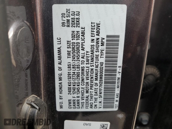 2021 Honda Passport Sport с VIN 5FNYF7H28MB000240, выставлен на аукционе Copart как лот 79478404 с пробегом 104 875 миль миль и Списание • Salvage title. История ставок и продаж доступна на DreamBid. Изображение 13.