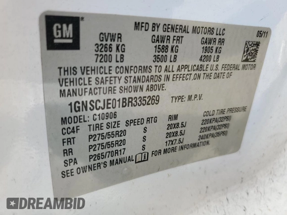 2011 Chevrolet Suburban LT with VIN 1GNSCJE01BR335269, listed as a Copart auction lot 87547175 with 253,312 mi miles and Salvage Title. Bid and sale history available at carsss.com. Image 15.