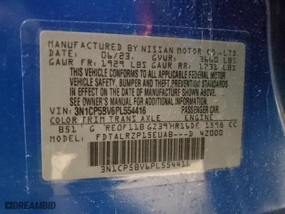 2023 Nissan Kicks S with VIN 3N1CP5BV6PL554416, listed as a Copart auction lot 46093025 with 22,733 mi miles and Salvage Title. Bid and sale history available at carsss.com. Image 14.