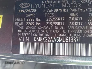 2021 Hyundai Kona SEL with VIN KM8K22AA6MU613871, listed as a IAAI auction lot 42078925 with 66,739 mi miles and . Bid and sale history available at carsss.com. Image 9.
