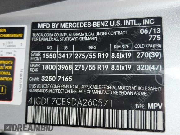 2013 Mercedes-Benz GL-Class GL 450 with VIN 4JGDF7CE9DA260571, listed as a Copart auction lot 54621625 with 129,060 mi miles and Clean Title. Bid and sale history available at carsss.com. Image 13.