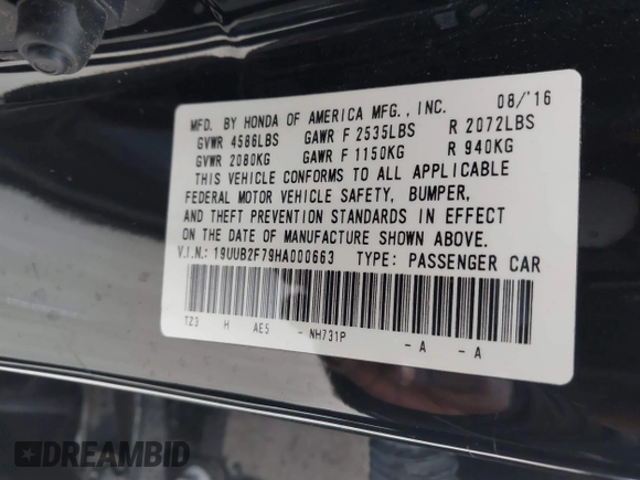 2017 Acura TLX V6 w/Advance Pkg with VIN 19UUB2F79HA000663, listed as a IAAI auction lot 41639785 with Not provided miles and . Bid and sale history available at DreamBid. Image 9.