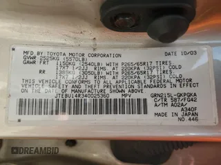 2004 Toyota 4Runner SR5 z VIN JTEBU14R340025360, wystawiony jako Copart lot #50414135 z przebiegiem 251 555 mil mil oraz Szkoda całkowita • Salvage title. Historia ofert i sprzedaży dostępna na DreamBid. Obrazek 13.
