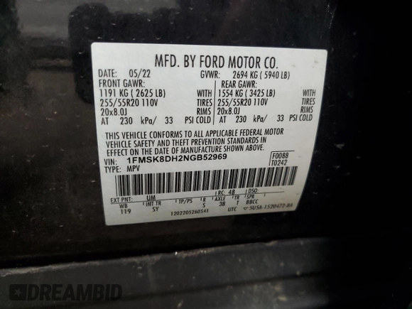 2022 Ford Explorer XLT с VIN 1FMSK8DH2NGB52969, выставлен на аукционе Copart как лот 51423445 с пробегом Не указан миль и Списание • Salvage title. История ставок и продаж доступна на DreamBid. Изображение 15.