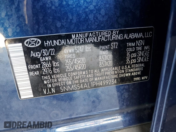 2023 Hyundai Santa Fe Calligraphy with VIN 5NMS54AL1PH499234, listed as a Copart auction lot 47144245 with 13,582 mi miles and Salvage Title. Bid and sale history available at carsss.com. Image 14.
